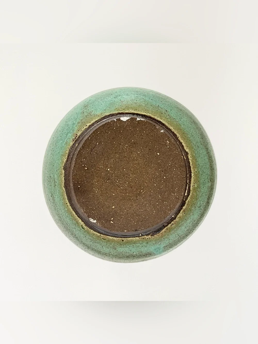 Studio Pottery Handmade Ceramic Green Vase Round Bulbous Organic Shape Rustic